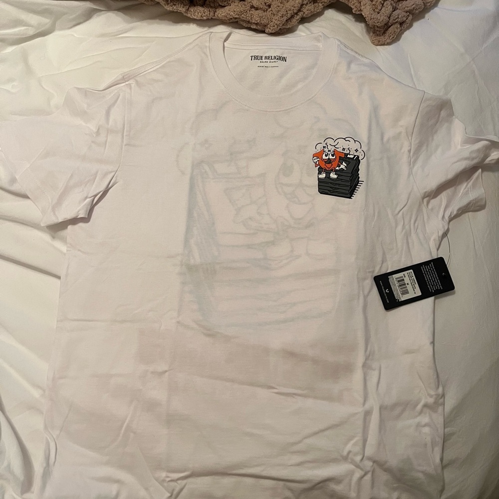 True Religion White Tee with Orange Graphic